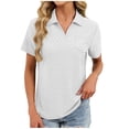 thumbnail image 2 of Pisexur Hauts pour Femmes Tendances Mode Chemises Col à Revers Col en V Manches Courtes Blouse Chic Décontractée Tunique Hauts Blanc,TG, 2 of 8