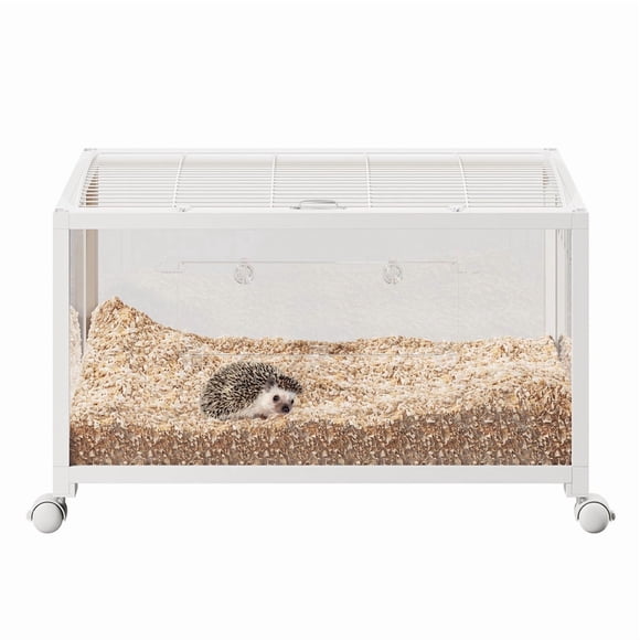 Hamster Cage with Wheels, Large Hamster House with Metal Frame Top & Ventilated Acrylic Panels, Chew Proof Small Animal Cage for Mice, Guinea Pigs, Gerbils(38x19x20 Inch), White