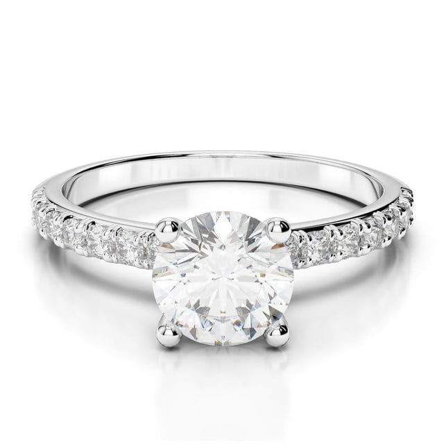 Bagues de Fiançailles Moissanite Naturelle Ronde 2.28 Ct pour Femmes Or Blanc 18K