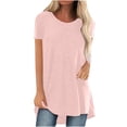 thumbnail image 1 of Haut T-shirt Blouse d'Été pour Femmes Uni à Col Rond, Coupe Ample, Manches Courtes, 1 of 5