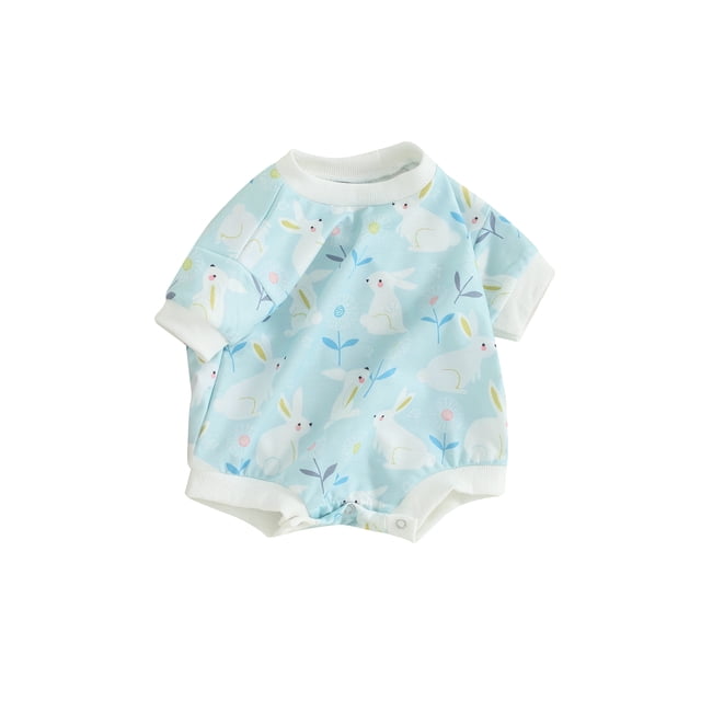 xiaxaixu Baby Girls Boys Rompers Flower Rabbit Print Crew Neck Short Sleeve Bodysuits Casual Easter Clothes