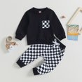 thumbnail image 3 of Gupgi Baby Boy Fall Outfits Checkered Plaid Pullover Pants 2Pcs Set, 3 of 8