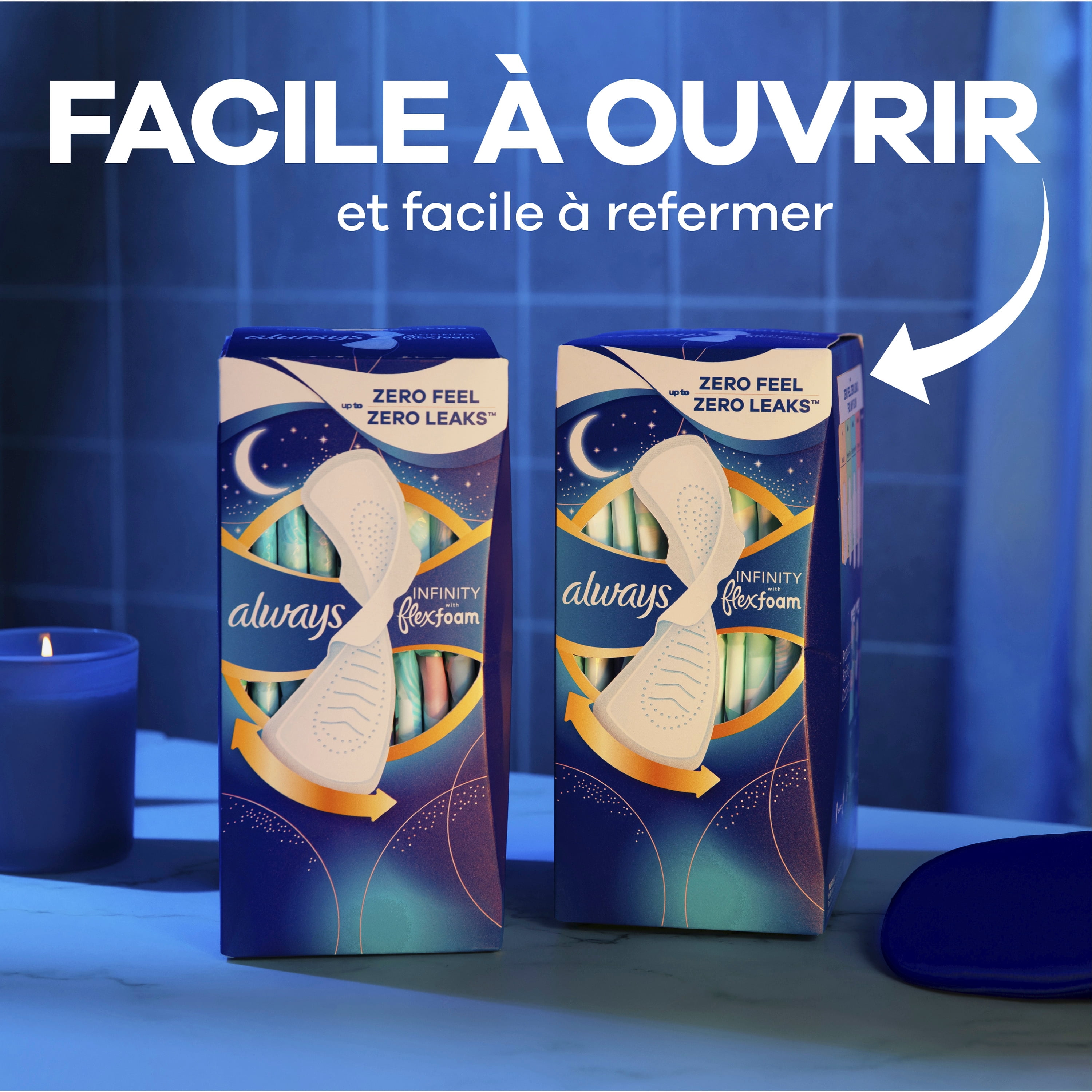 Serviettes Always Infini FlexFoam pour femmes, taille 4, de nuit, avec ailes, sans parfum, 38 serviettes