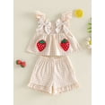 thumbnail image 2 of Toddler Baby Girl Summer Clothes Watermelon Print Tank Tops Ruffle Cuffs Shorts 2Pcs Sweet Outfit, 2 of 8