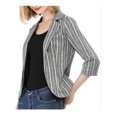 thumbnail image 2 of INSPIRE CHIC Blazer à Rayures pour Femme Manches 3/4 Décontracté Ouvert à l'Avant Revers Cranté Blazer L Gris Foncé, 2 of 6