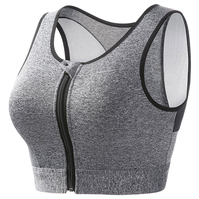Virmaxy Womens Racerback Sports Bra for Running Zippered Sports Underwear with Padding No Steel Ring Yoga Beautiful Back Sports Bra Gray M