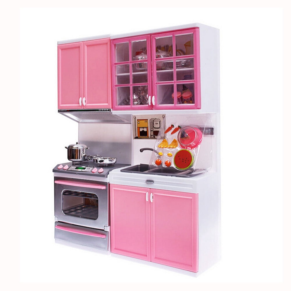 Dvkptbk Xmas Gift Mini Kids Kitchen Pretend Play Cooking Set Cabinet Stove Girls Toy
