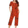 thumbnail image 1 of Jamicy Ensemble de Pyjama en Soie pour Femmes Vêtements d'Intérieur pour Femmes Mode Décontractée Ample Imprimé Col Rond à Boutons Ensemble de Pyjama Capri Pyjama d'Halloween, 1 of 4