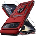 thumbnail image 1 of KOMI Case Compatible with Google Pixel 9/9 Pro Built in Slide Camera Lens Cover+Screen Protector+Finger Ring Holder Kickstand,Heavy Duty Shockproof Full Body Protective Phone Cover, Red, 1 of 5