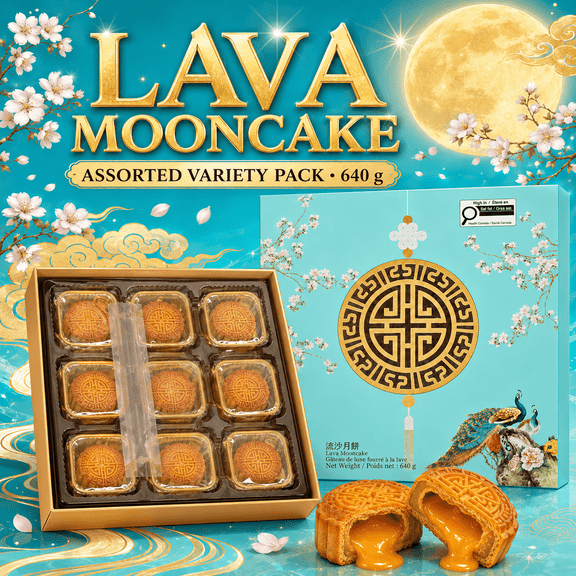 Custard Lava Mooncake Variety Pack, 640g – Premium Handmade Mid-Autumn Festival Dessert Gift Box