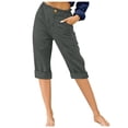thumbnail image 1 of Timegard Cropped Pants for Women Capris Summer Casual Button Ruffle Elastic Waist Solid Color Lounge Pants, 1 of 4