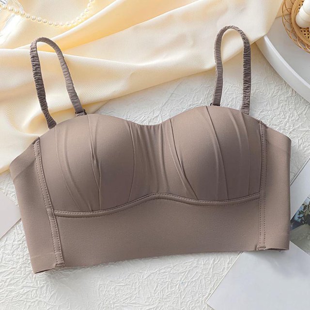 JGGSPWM Woman's Lingerie Small Breasts Gathered Top Support Back Comfort Bra Breathable Daily Bras Brown M