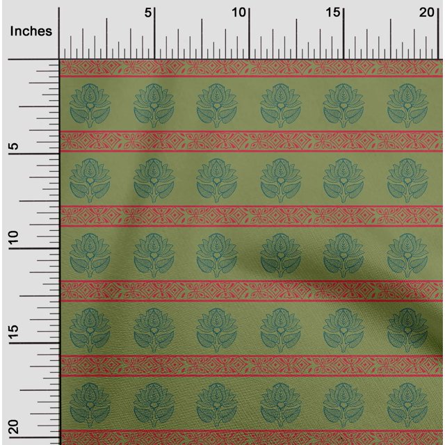 oneOone Organic Cotton Poplin Twill Fabric Leaves & Lotus Block Print Fabric BTY 42 Inch Wide