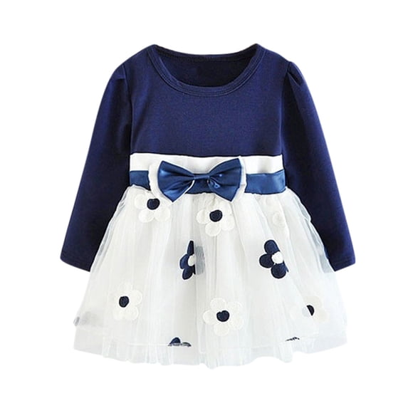 Ketyyh-chn99 Flower Girl Butterfly High Low Tutu Dress for Kids Toddler Kids Baby Girls Long Sleeve Tulle Patchwork Flower Bow Dresses Clothes for 4-5 Years,Blue