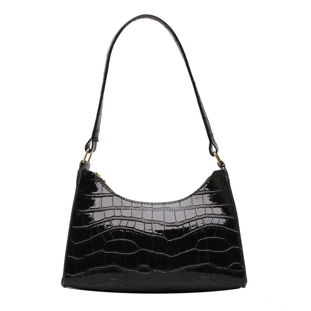 MesaSe Women Handbag Glossy Textured Faux Leather Solid Color Zipper Gift Large Capacity Ladies Single Shoulder Bag Purse Dating Use