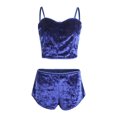 thumbnail image 2 of Women 2PCS Lingerie Set Slim Solid Sling Crop Top Short Elastic Band Pants, 2 of 9