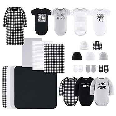 Layette Gift Set for Baby Boys or Girls | 23 Piece Clothes & Accessories Set | Fits s to 3 Months | Black Plaid