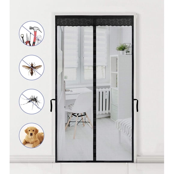 Porte Moustiquaire Magnétique 39 Pouces x 83 Pouces, Portes Moustiquaires en Fibre de Verre Robustes avec Aimants, Convient aux Portes jusqu'à 38 Pouces x 82 Pouces Noir
