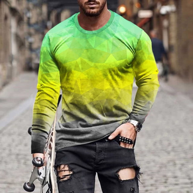 Meichang T-Shirt à Manches Longues pour Hommes Doux, T-Shirts Graphiques pour Hommes Tendance avec Imprimé 3D d'Illusion d'Optique, T-Shirts Mode à Col Rond pour le Gym à Manches Longues pour Hommes