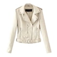thumbnail image 2 of EGNMCR Veste à Manches Longues pour Femmes, Veste Décontractée Sans Capuche à Manches Longues, Veste à Moteur à Col Rabattu, Manteau Court Punk à Fermeture Éclair, 2 of 4