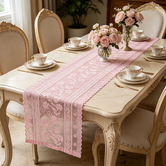 Chemin de Table en Dentelle Ajourée en Polyester Décor - Décoration Rustique pour Table à Manger, Accent pour Table à Thé, Décor Élégant pour la Maison, Résistant aux Taches, Usage Polyvalent