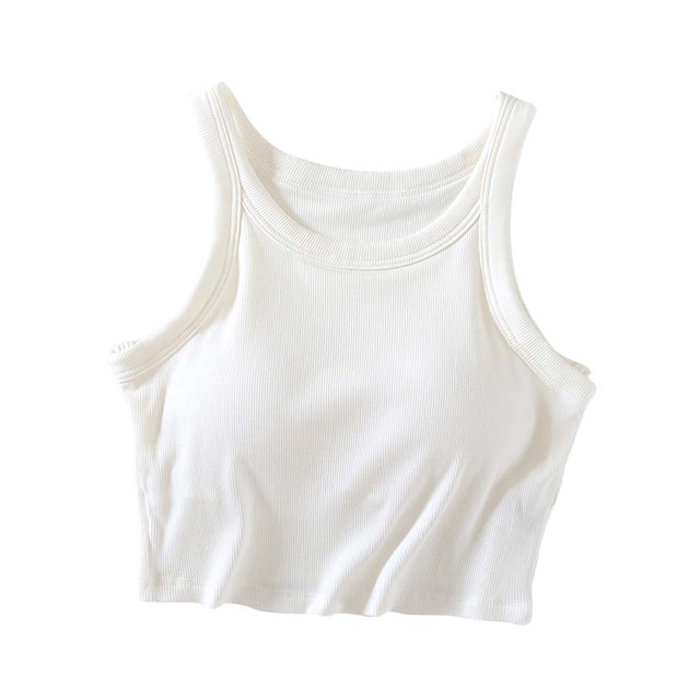Timegard Tank Tops for Women Ribbed Summer Round Neck Sleeveless Comfy Cropped Camis Built in Bras