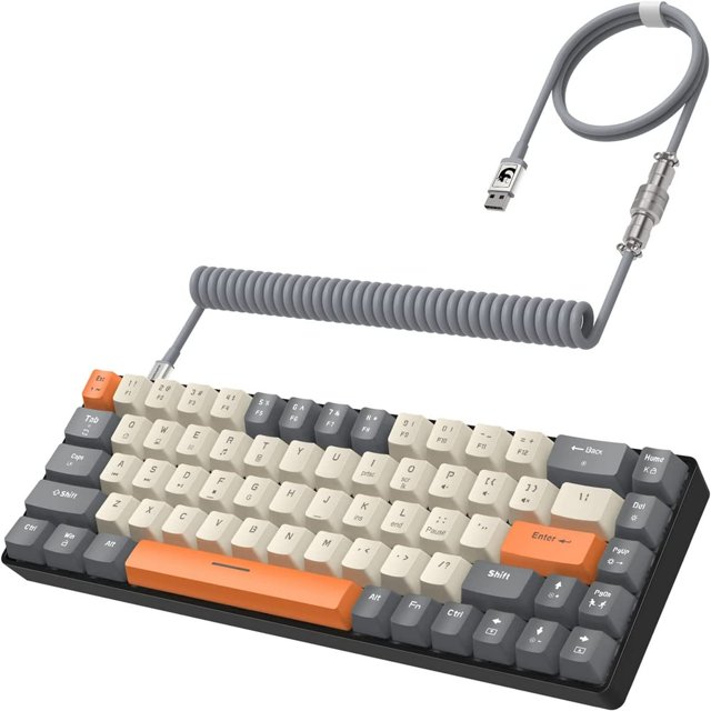 HAOAN T8 Clavier de Jeu 60 % 68 Touches Compact Mini Clavier Mécanique Filaire avec 18 Commutateurs Bleus Rétroéclairés RVB Chroma Câble de Clavier Bobiné USB-C pour PC Portable Mac XBOX - Bleu Blanc