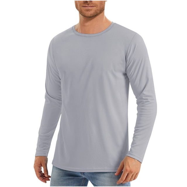 aohooy Mens UPF 50+ UV Sun Protection Shirts Outdoor Long Sleeve SPF Rash Guard T-Shirt Cool Quick Dry Athletic Workout Tops Gray,L