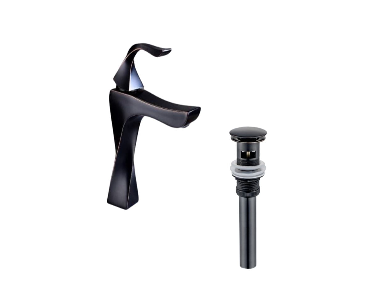 DROP Bath and Kitchen DR091448 Bathroom Sink Faucet with Square shape in Black color from Twist series - includes Drain with overflow