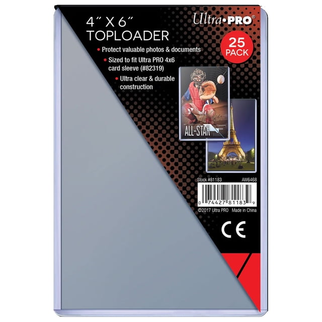 Ultra PRO 4 Pouces x 6 Pouces Toploaders Lot de 25 Pochettes en Plastique Transparent et durable Conçu pour Protéger les Cartes à Échanger, photos et Objets de Collection. Format Adapté aux Pochettes de Cartes Ultra PRO 4x6, Convient à la Préservation de Cartes et de documents de Valeur.