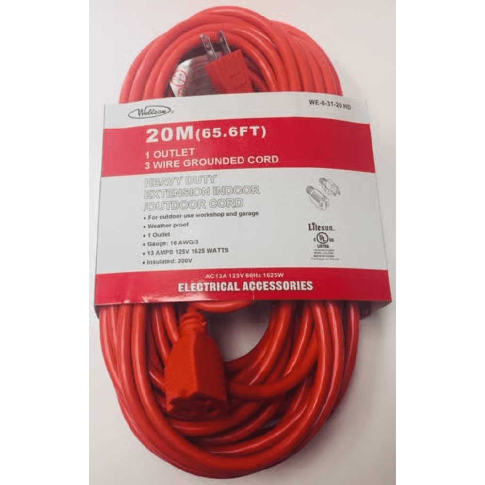 Wellson 20M Heavy Duty Electrical Outdoor Extension Cord-4 Packs
