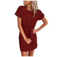 thumbnail image 2 of Gspmoly Robe pour Femmes, Robe Décontractée et Tendance pour Femmes à Col Rond Coloré avec Lien, Manches Courtes, Robes Formelles pour Femmes jusqu'à 60 % de Rabais, 2 of 3