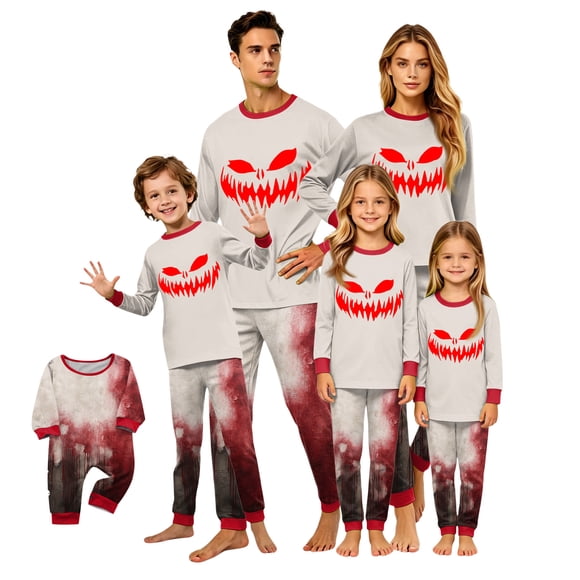 Monster Face Family Pajama, Halloween Matching Sleepwear, Halloween Family Pajamas 2 Piece Sets Cute Funny Long Sleeve Shirts Pumpkin Long Pj Pants Bottoms Holiday Costumes, S