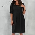 thumbnail image 1 of Robes en Coton et Lin Grande Taille pour Femmes à Manches Courtes d'Été, Robe Midi Plissée avec Poches, 1 of 6