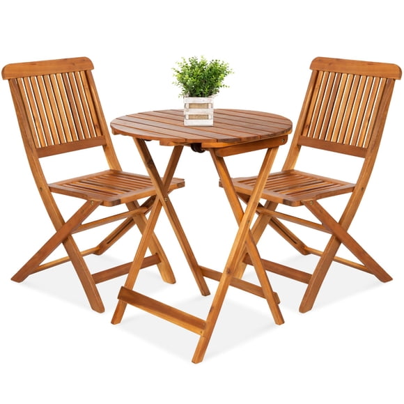 Best Choice Products 3-Piece Acacia Wood Bistro Set, Folding Patio Furniture with 2 Chairs, Round Table, Teak Finish, Natural