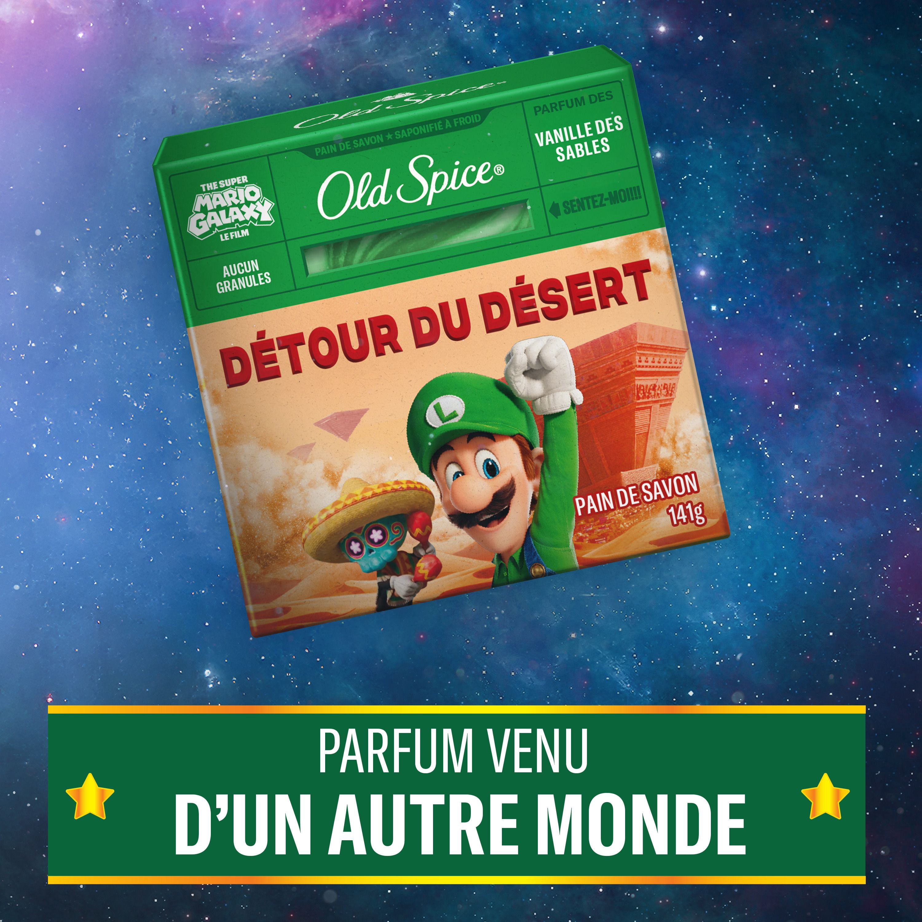 Pain de savon Old Spice saponifié à froid pour hommes, Détour du désert, parfum de vanille des sables, Old Spice x The Super Mario Galaxy Movie, aucun granule, 141 g