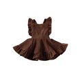 thumbnail image 1 of Kmbangi Girls Solid Color Suspender Skirt Sleeveless Square Collar Large Hem High Waist Dress with Ruffles, 1 of 9