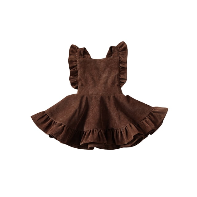 Kmbangi Girls Solid Color Suspender Skirt Sleeveless Square Collar Large Hem High Waist Dress with Ruffles