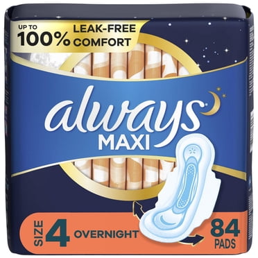 Always Maxi Serviettes de Nuit avec Ailes pour Femmes, Taille 4, Absorption de Nuit, Non Parfumées