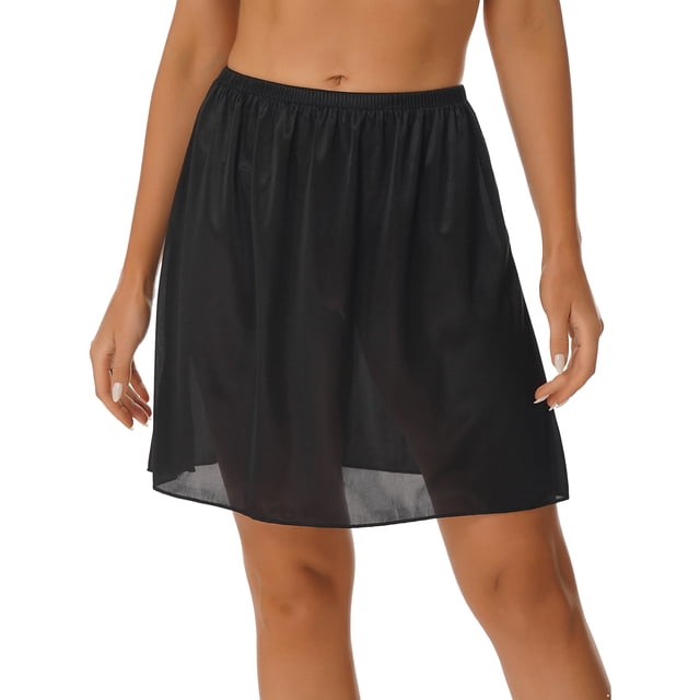 RUNQHUI Jupon Long en Satin pour Femme Demi-Jupon Jupe sous Robe Jupons Rallonge Demi-Jupons 45cm Noir m