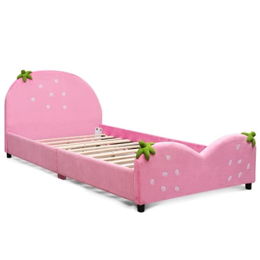 Patiojoy Lit Simple Rembourré Rose pour Enfants Lit pour Tout-Petits avec Pieds Réglables Antidérapants