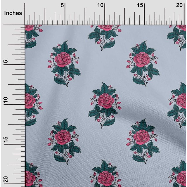 oneOone Viscose Chiffon Fabric Leaves & Floral Block Printed Craft Fabric BTY 42 Inch Wide