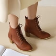 thumbnail image 2 of Kcodviy Bottes pour Femmes d'Automne et d'Hiver à Largeur Grand pour Femmes Talon Plat Talon Épais à Lacets Bottes Rétro pour Femmes Bottes Commerce Extérieur Station Indépendante Édition Coréenne Bottes à Talons Hauts Bottines Courtes Femme, 2 of 9