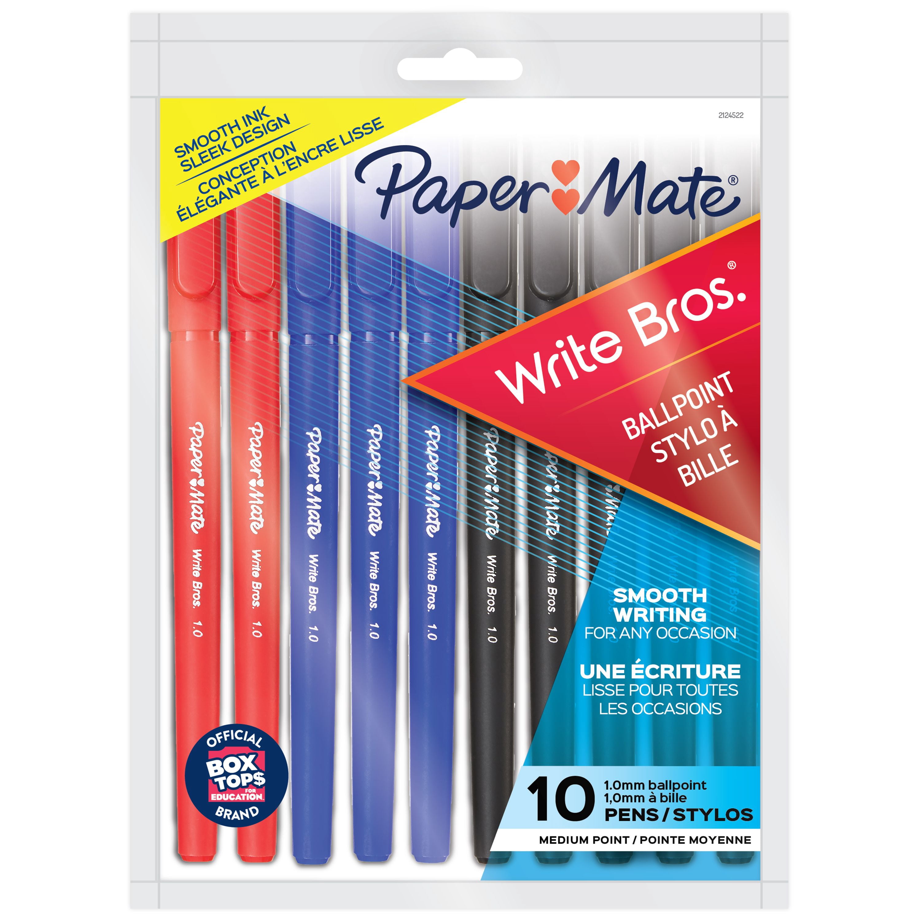 Paper Mate Write Bros. Ballpoint Pens, Medium Point (1.0 mm), Assorted Colours, 10 Count