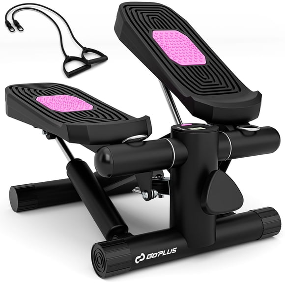 Goplus Mini Stepper for Exercise at Home with Resistance Bands Adjustable Height Black