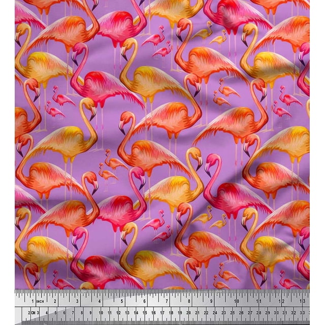 Soimoi Viscose Chiffon Fabric Flamingo Bird Printed Fabric 1 Yard 42 Inch Wide