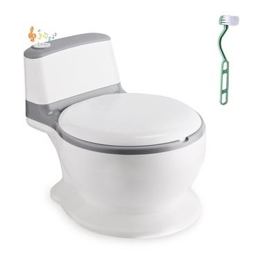 Toddler Potty Training Toilet with Realistic Flushing Sound, Storage Compartment and Toilet Brush for Ages 18 Months+