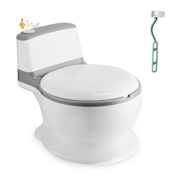Toddler Potty Training Toilet with Realistic Flushing Sound, Storage Compartment and Toilet Brush for Ages 18 Months+