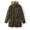 thumbnail image 4 of IROINID Women's Mid-Length Anorak Jacket Coat Solid Color Long Sleeve Buttons Pockets Coat Plus Fleece Jacket Outwear Top, Army Green, 4 of 7
