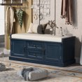 thumbnail image 1 of MODERNLUXE 42.5" Large Shoe Bench with 2 Drawers and 2 Cabinets, Solid Wood Shoe Rack Entryway Bench with Removable Cushion for Entryway Hallway and Living Room,Antique Navy, 1 of 8